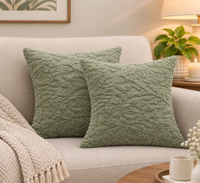 Sage Green Loop Textured Cushion Covers – Pack of 2 | Decorative Sofa Cushions